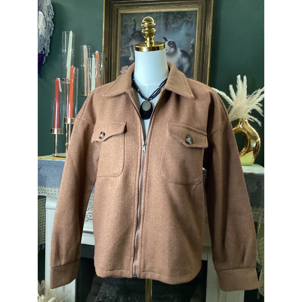 Hem & Thread Womens Brown Zip Up Plaid Lined Shacket Jacket Style 31200 Small